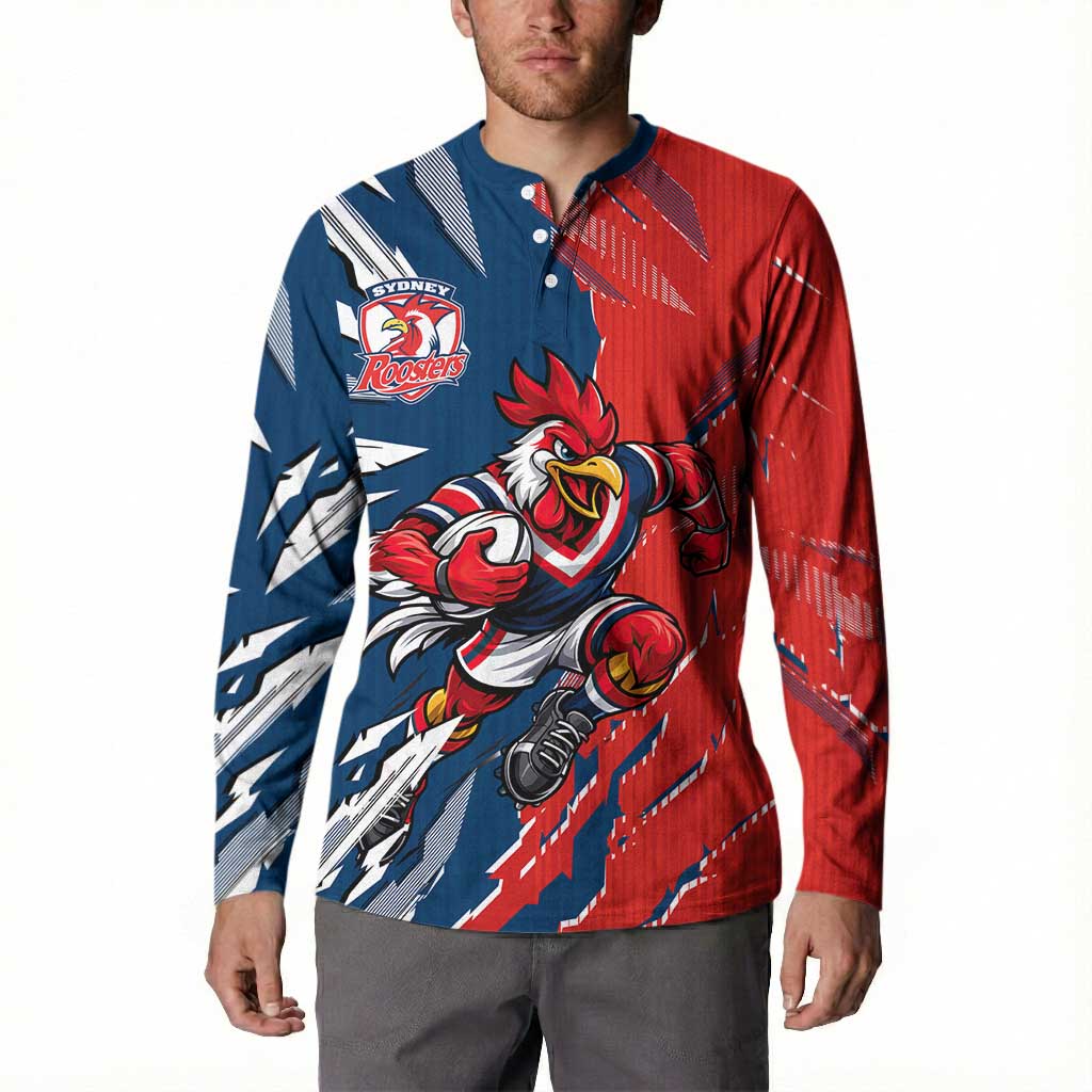 Personalized Sydney Roosters Button Sweatshirt Dynamic Lightning Mascot Rugby Australia