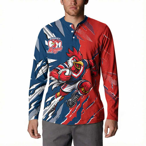 Personalized Sydney Roosters Button Sweatshirt Dynamic Lightning Mascot Rugby Australia