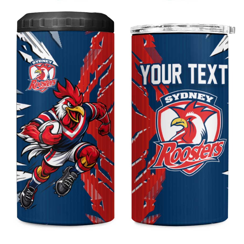 Personalized Sydney Roosters 4 in 1 Can Cooler Tumbler Dynamic Lightning Mascot Rugby Australia