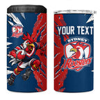 Personalized Sydney Roosters 4 in 1 Can Cooler Tumbler Dynamic Lightning Mascot Rugby Australia