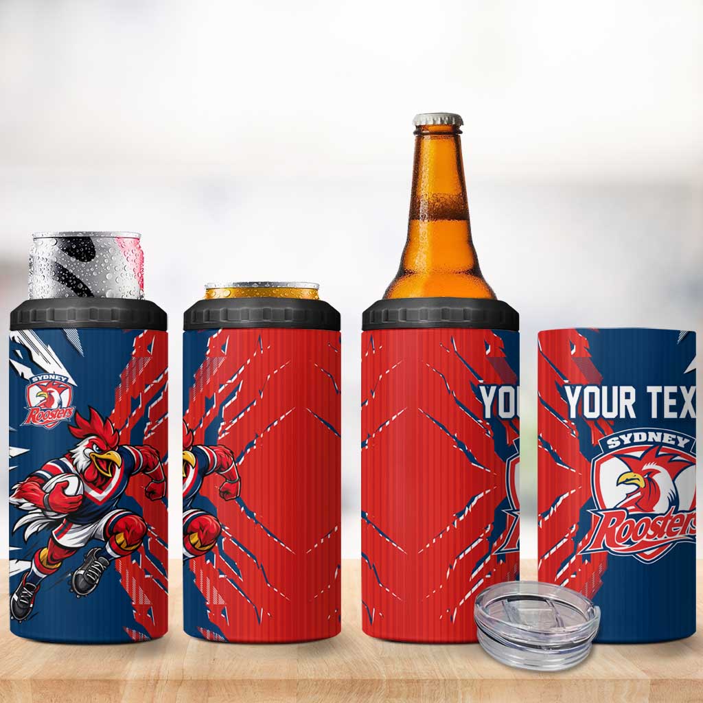 Personalized Sydney Roosters 4 in 1 Can Cooler Tumbler Dynamic Lightning Mascot Rugby Australia