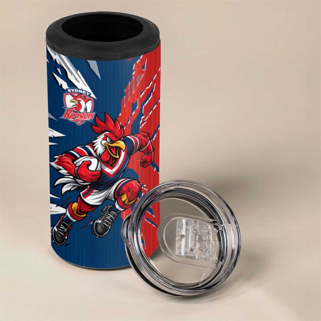 Personalized Sydney Roosters 4 in 1 Can Cooler Tumbler Dynamic Lightning Mascot Rugby Australia