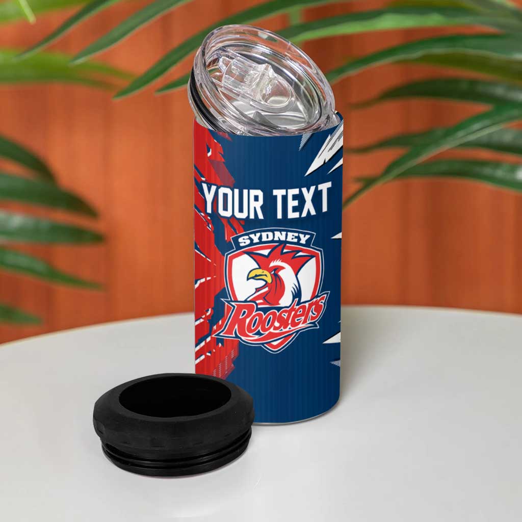 Personalized Sydney Roosters 4 in 1 Can Cooler Tumbler Dynamic Lightning Mascot Rugby Australia