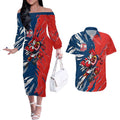 Personalized Sydney Roosters Couples Matching Off The Shoulder Long Sleeve Dress and Hawaiian Shirt Dynamic Lightning Mascot Rugby Australia