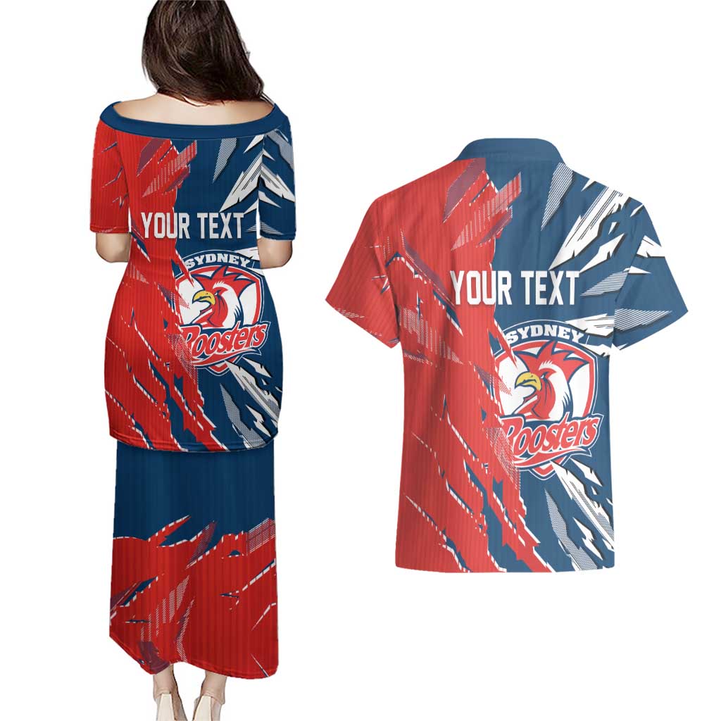 Personalized Sydney Roosters Couples Matching Puletasi and Hawaiian Shirt Dynamic Lightning Mascot Rugby Australia