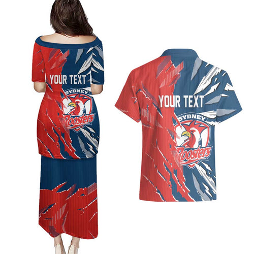 Personalized Sydney Roosters Couples Matching Puletasi and Hawaiian Shirt Dynamic Lightning Mascot Rugby Australia