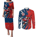 Personalized Sydney Roosters Couples Matching Puletasi and Long Sleeve Button Shirt Dynamic Lightning Mascot Rugby Australia