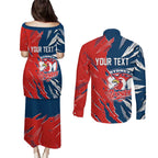 Personalized Sydney Roosters Couples Matching Puletasi and Long Sleeve Button Shirt Dynamic Lightning Mascot Rugby Australia