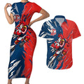Personalized Sydney Roosters Couples Matching Short Sleeve Bodycon Dress and Hawaiian Shirt Dynamic Lightning Mascot Rugby Australia