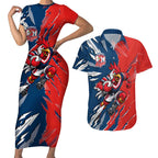 Personalized Sydney Roosters Couples Matching Short Sleeve Bodycon Dress and Hawaiian Shirt Dynamic Lightning Mascot Rugby Australia
