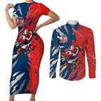 Personalized Sydney Roosters Couples Matching Short Sleeve Bodycon Dress and Long Sleeve Button Shirt Dynamic Lightning Mascot Rugby Australia