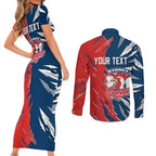 Personalized Sydney Roosters Couples Matching Short Sleeve Bodycon Dress and Long Sleeve Button Shirt Dynamic Lightning Mascot Rugby Australia