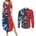 Personalized Sydney Roosters Couples Matching Summer Maxi Dress and Long Sleeve Button Shirt Dynamic Lightning Mascot Rugby Australia