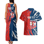 Personalized Sydney Roosters Couples Matching Tank Maxi Dress and Hawaiian Shirt Dynamic Lightning Mascot Rugby Australia