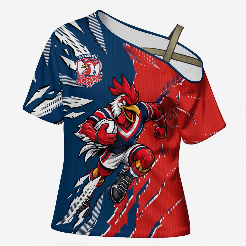 Personalized Sydney Roosters Cross Shoulder Shirt Dynamic Lightning Mascot Rugby Australia