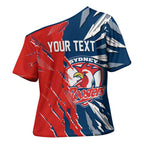 Personalized Sydney Roosters Cross Shoulder Shirt Dynamic Lightning Mascot Rugby Australia