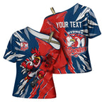 Personalized Sydney Roosters Cross Shoulder Shirt Dynamic Lightning Mascot Rugby Australia