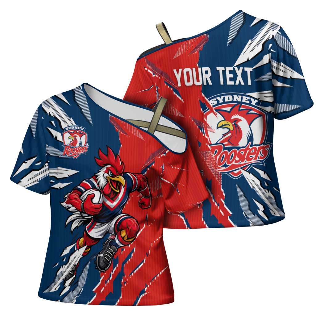 Personalized Sydney Roosters Cross Shoulder Shirt Dynamic Lightning Mascot Rugby Australia