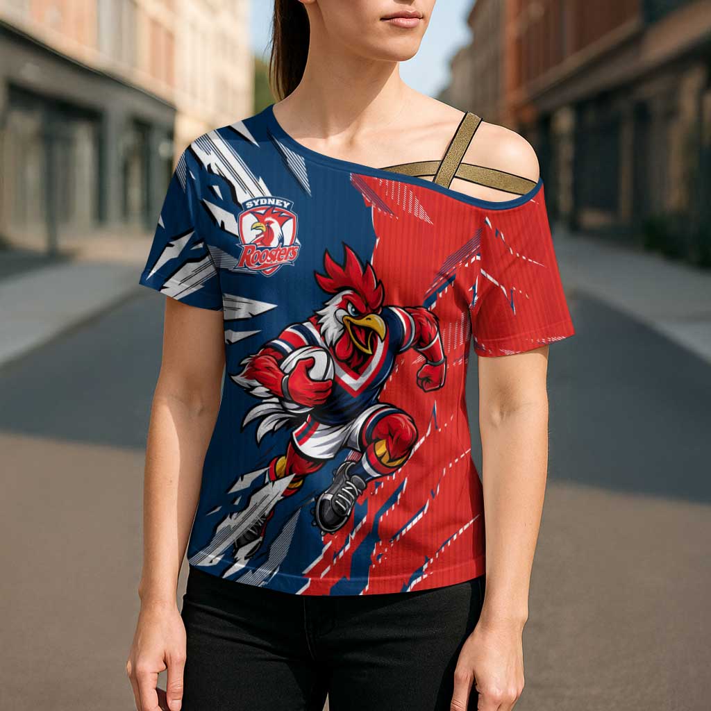 Personalized Sydney Roosters Cross Shoulder Shirt Dynamic Lightning Mascot Rugby Australia