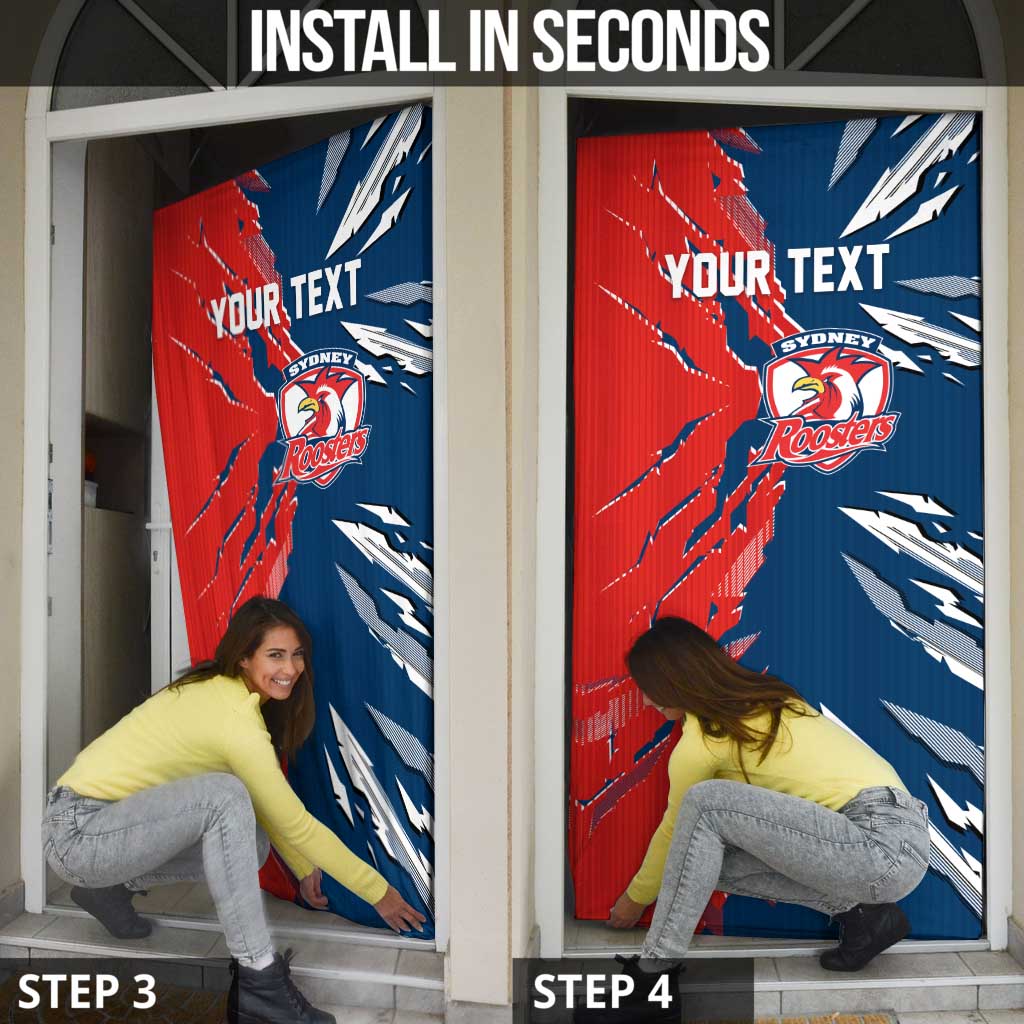 Personalized Sydney Roosters Door Cover Dynamic Lightning Mascot Rugby Australia