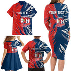 Personalized Sydney Roosters Family Matching Long Sleeve Bodycon Dress and Hawaiian Shirt Dynamic Lightning Mascot Rugby Australia