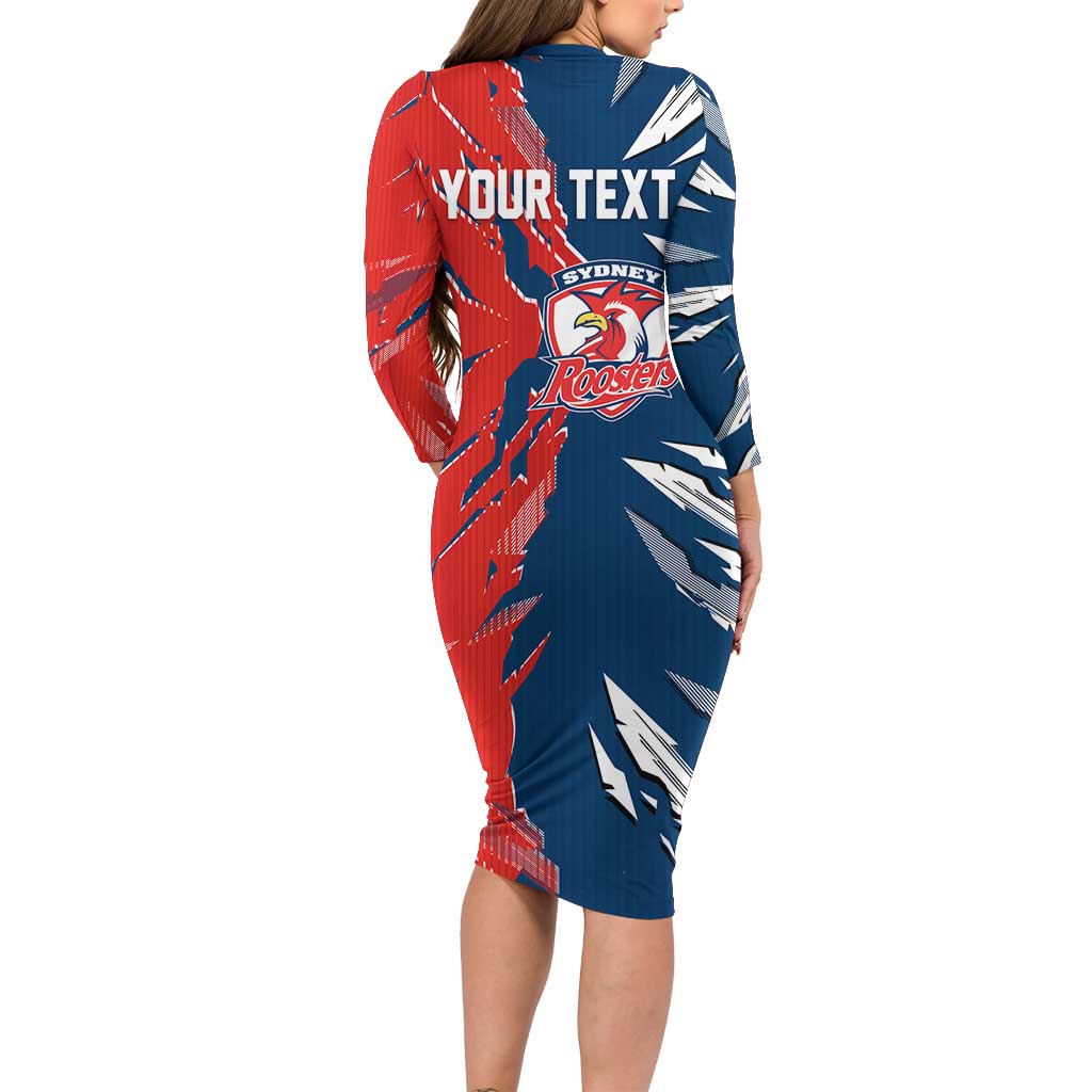 Personalized Sydney Roosters Family Matching Long Sleeve Bodycon Dress and Hawaiian Shirt Dynamic Lightning Mascot Rugby Australia