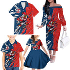 Personalized Sydney Roosters Family Matching Off The Shoulder Long Sleeve Dress and Hawaiian Shirt Dynamic Lightning Mascot Rugby Australia