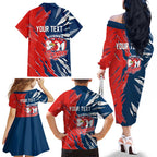 Personalized Sydney Roosters Family Matching Off The Shoulder Long Sleeve Dress and Hawaiian Shirt Dynamic Lightning Mascot Rugby Australia