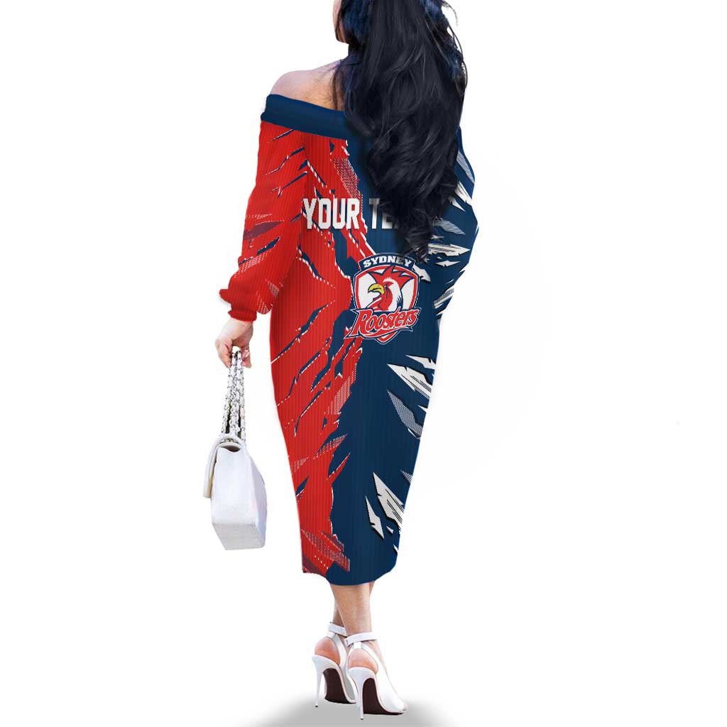 Personalized Sydney Roosters Family Matching Off The Shoulder Long Sleeve Dress and Hawaiian Shirt Dynamic Lightning Mascot Rugby Australia