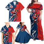 Personalized Sydney Roosters Family Matching Off Shoulder Maxi Dress and Hawaiian Shirt Dynamic Lightning Mascot Rugby Australia