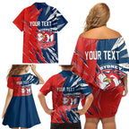 Personalized Sydney Roosters Family Matching Off Shoulder Short Dress and Hawaiian Shirt Dynamic Lightning Mascot Rugby Australia
