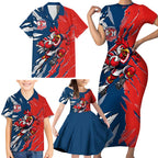 Personalized Sydney Roosters Family Matching Short Sleeve Bodycon Dress and Hawaiian Shirt Dynamic Lightning Mascot Rugby Australia