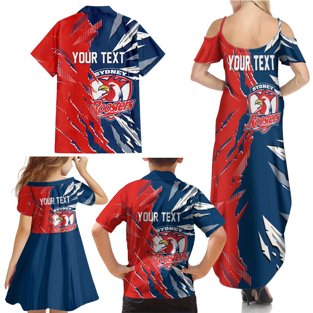 Personalized Sydney Roosters Family Matching Summer Maxi Dress and Hawaiian Shirt Dynamic Lightning Mascot Rugby Australia
