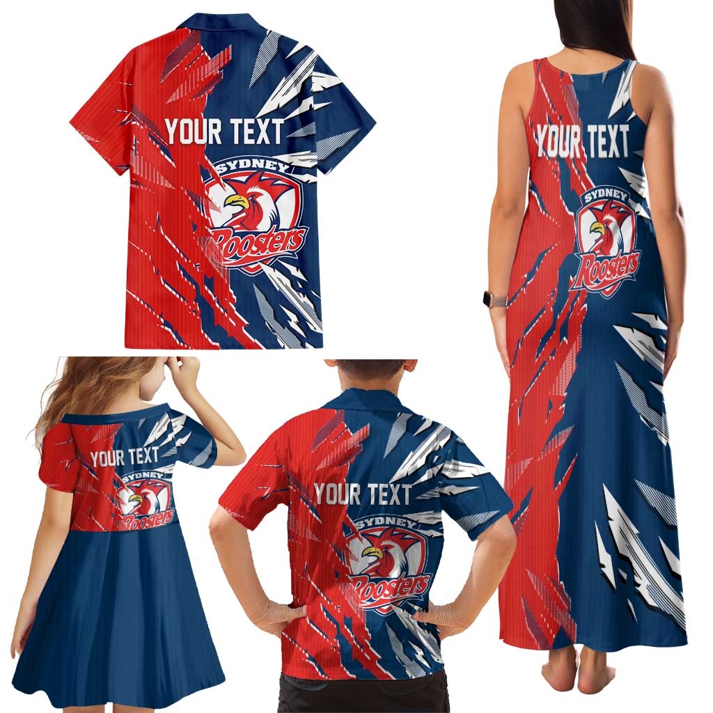 Personalized Sydney Roosters Family Matching Tank Maxi Dress and Hawaiian Shirt Dynamic Lightning Mascot Rugby Australia