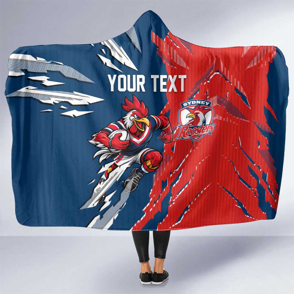 Personalized Sydney Roosters Hooded Blanket Dynamic Lightning Mascot Rugby Australia