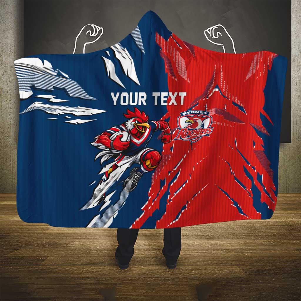 Personalized Sydney Roosters Hooded Blanket Dynamic Lightning Mascot Rugby Australia