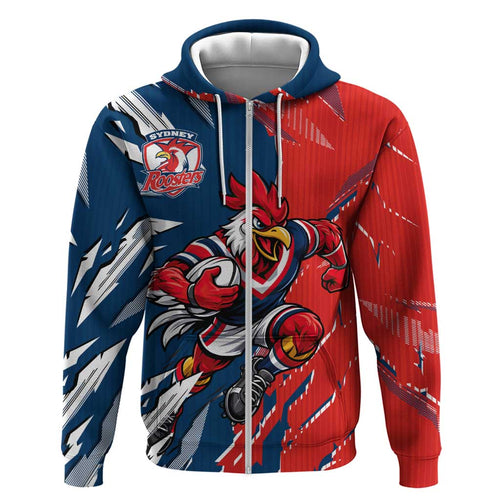 Personalized Sydney Roosters Hoodie Dynamic Lightning Mascot Rugby Australia