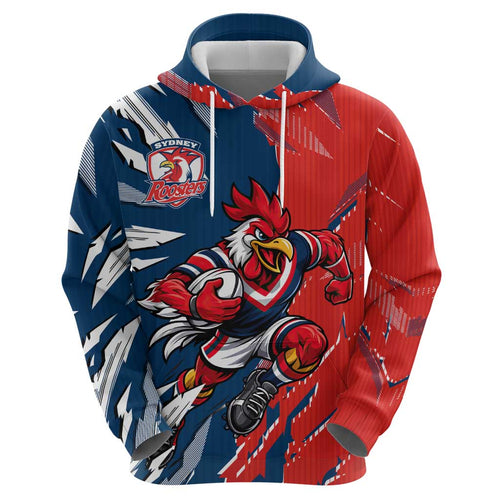 Personalized Sydney Roosters Hoodie Dynamic Lightning Mascot Rugby Australia