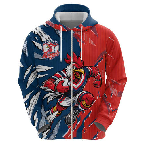 Personalized Sydney Roosters Hoodie Dynamic Lightning Mascot Rugby Australia