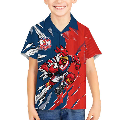 Personalized Sydney Roosters Kid Hawaiian Shirt Dynamic Lightning Mascot Rugby Australia