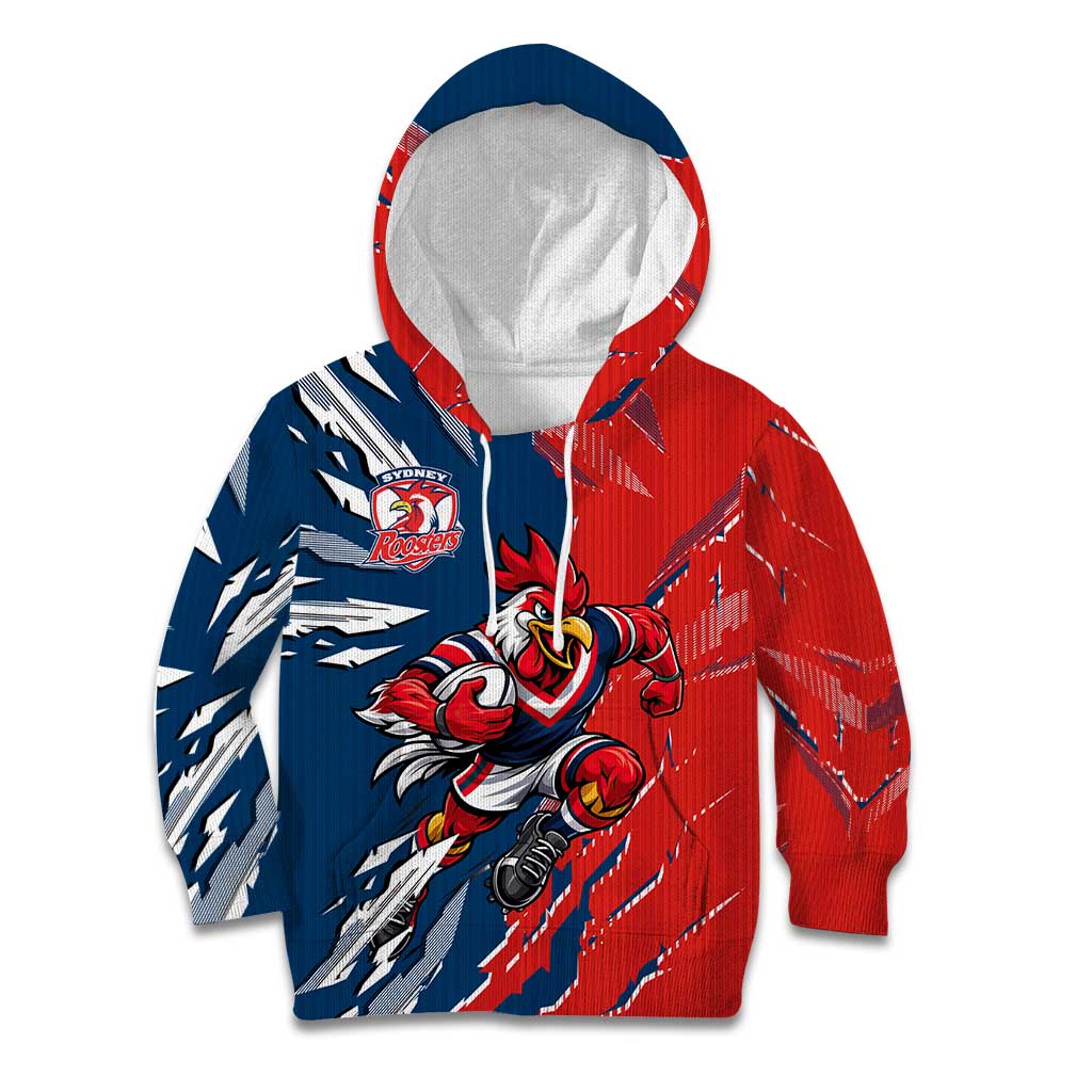 Personalized Sydney Roosters Kid Hoodie Dynamic Lightning Mascot Rugby Australia