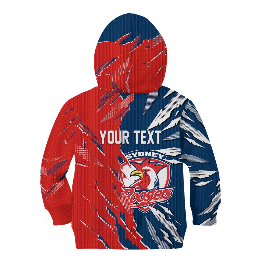Personalized Sydney Roosters Kid Hoodie Dynamic Lightning Mascot Rugby Australia