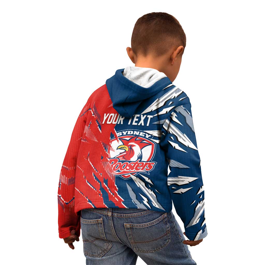 Personalized Sydney Roosters Kid Hoodie Dynamic Lightning Mascot Rugby Australia