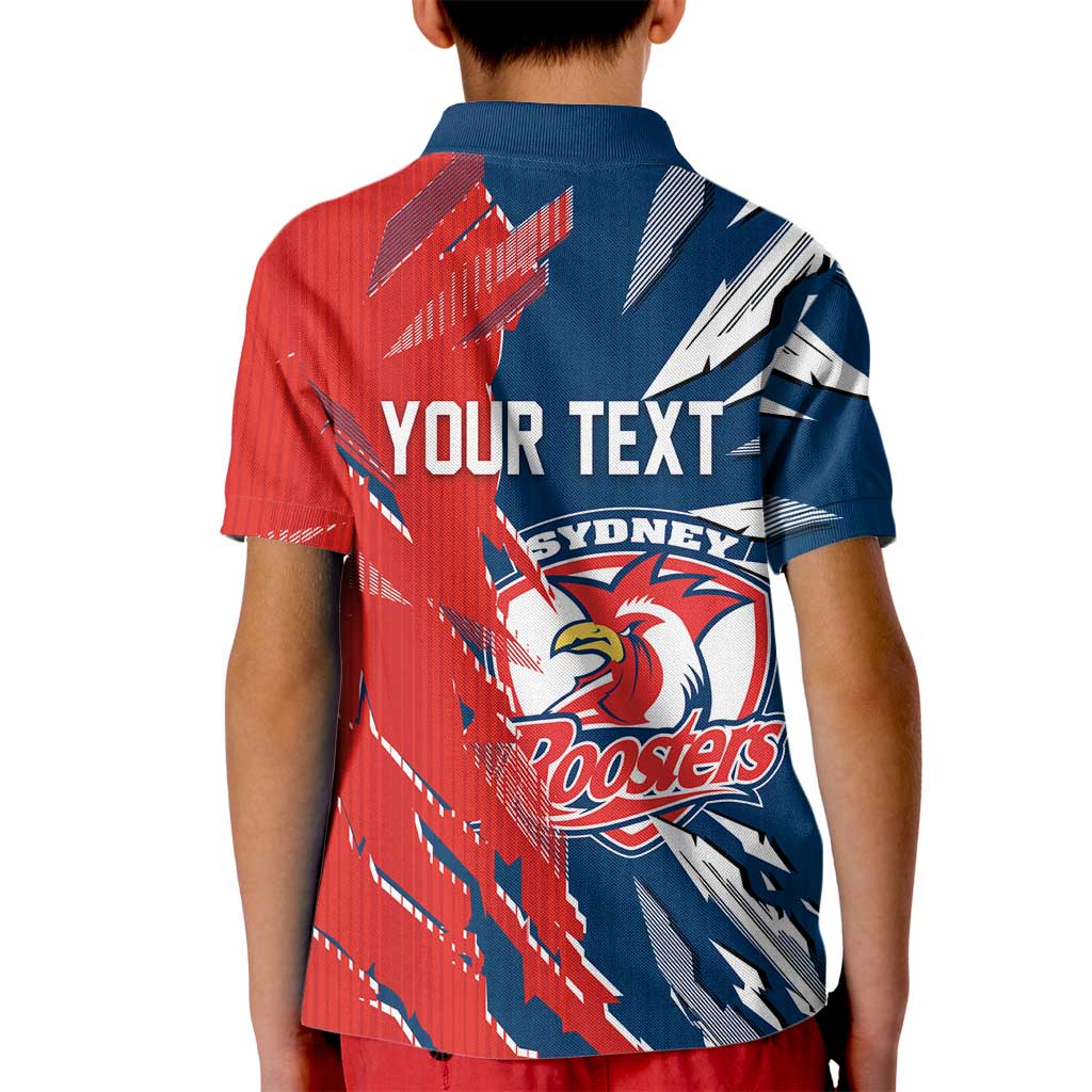 Personalized Sydney Roosters Kid Polo Shirt Dynamic Lightning Mascot Rugby Australia