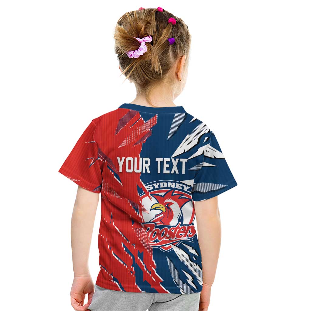 Personalized Sydney Roosters Kid T Shirt Dynamic Lightning Mascot Rugby Australia