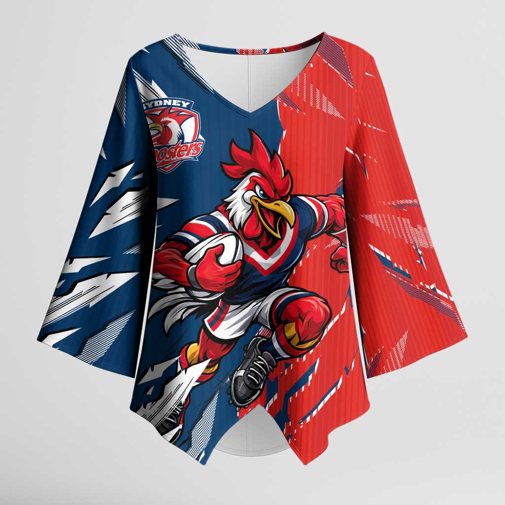 Personalized Sydney Roosters Kimono Sleeve Blouse Dynamic Lightning Mascot Rugby Australia