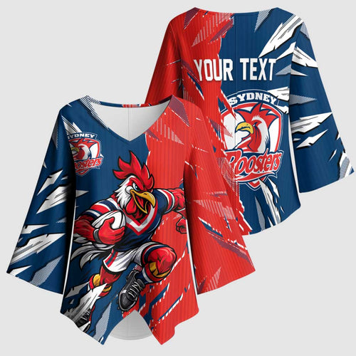 Personalized Sydney Roosters Kimono Sleeve Blouse Dynamic Lightning Mascot Rugby Australia