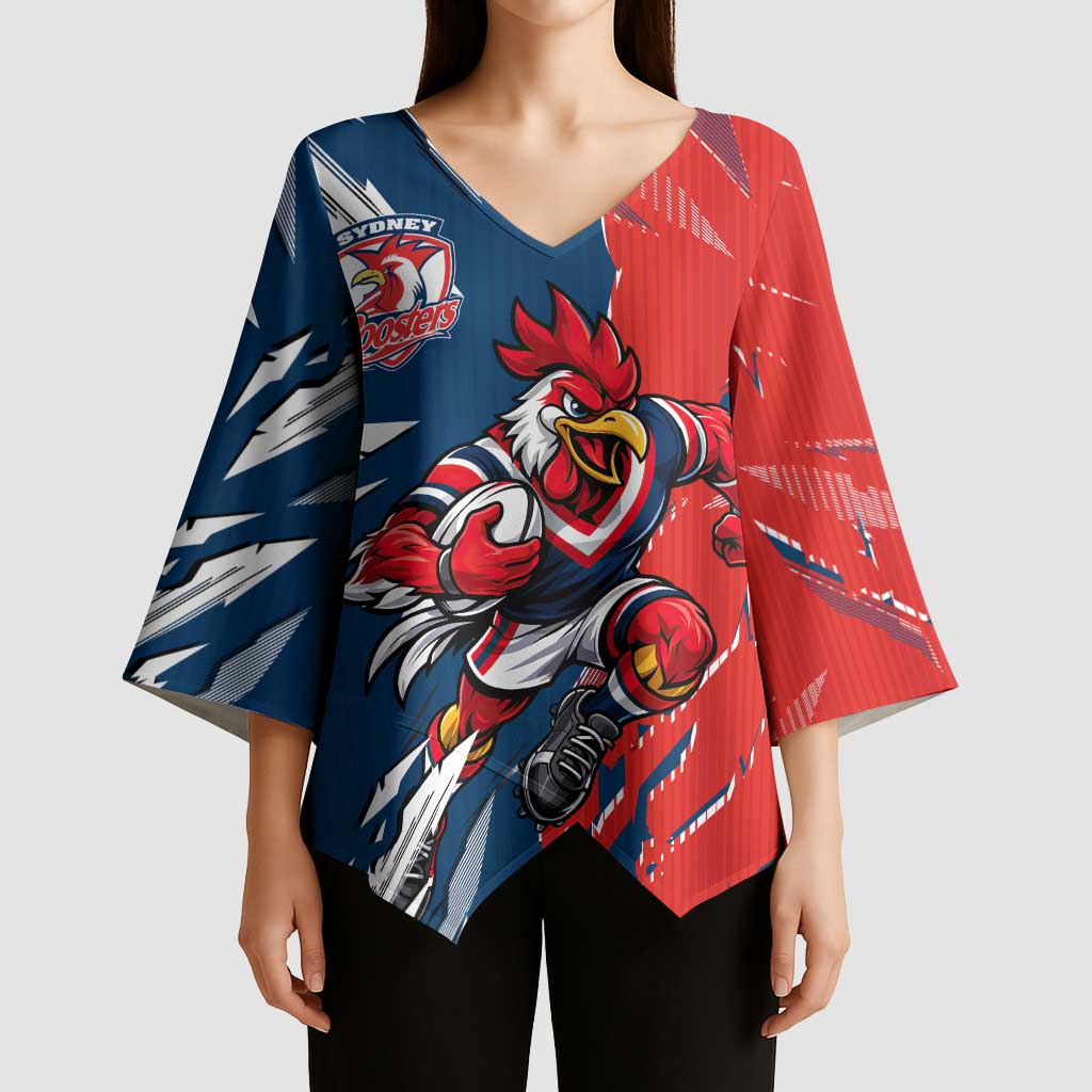 Personalized Sydney Roosters Kimono Sleeve Blouse Dynamic Lightning Mascot Rugby Australia