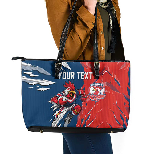 Personalized Sydney Roosters Leather Tote Bag Dynamic Lightning Mascot Rugby Australia