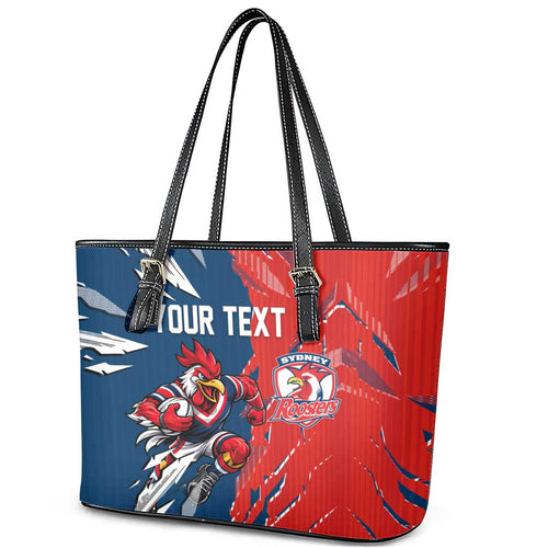 Personalized Sydney Roosters Leather Tote Bag Dynamic Lightning Mascot Rugby Australia